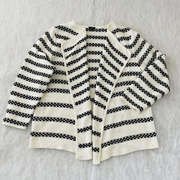 Talbots Womens White Black Textured Stripe Open Front Draped Cardigan Size 2XP - Picture 1 of 8